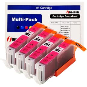 INK4WORD 4 Pack Pack A Compatible Ink Cartridge Presentive لـ Canon CLI-25XL CLI-251 XL MAGENTA لاستخدامه مع PIXMA MX722 MX922 IP7220 IP8720 IX6820 MG5420 MG5422 MG5520 MG522 MG5620