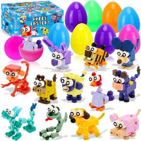 12 Pack Prefilled Easter Eggs with Toys, Animal Building Block Easter Basket Egg Hunt Stuffers, Pre Filled Easter Eggs Fillers Zodiac for Kids Gifts Party Favors, Goodie Bag Stuffer, Easter Prizes