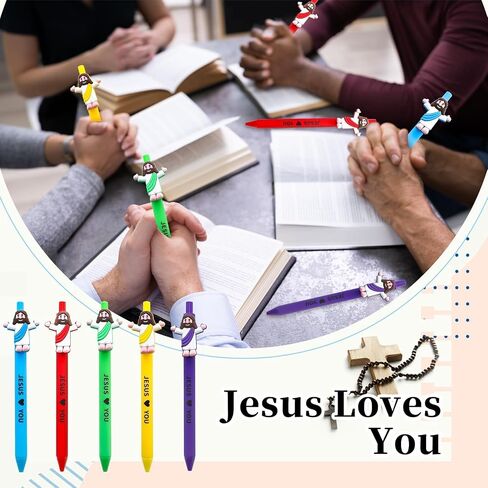 30 PCS عيد الفصح الأقلام المسيحية بأقلام يسوع الصغيرة مع أكياس الأورجانزا يسوع يحبك الهدايا الدينية لجوائز الفصول الدراسية مع معمودية الكنيسة تفضل (30) in Kuwait