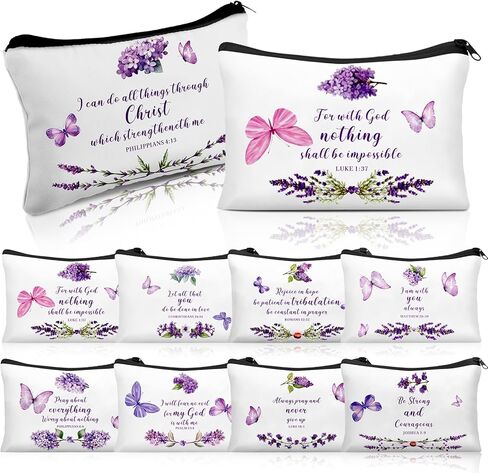 Shinylin 10 Pcs Inspirational Purple Butterfly Lavender Cosmetic Bag for Women You Are Enough Makeup Bag Positive Affirmation Toiletry Bag for Motivation Teacher Gift (Classic Color) in Kuwait