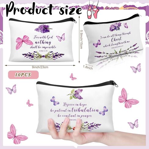 Shinylin 10 Pcs Inspirational Purple Butterfly Lavender Cosmetic Bag for Women You Are Enough Makeup Bag Positive Affirmation Toiletry Bag for Motivation Teacher Gift (Classic Color) in Kuwait