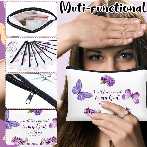 Shinylin 10 Pcs Inspirational Purple Butterfly Lavender Cosmetic Bag for Women You Are Enough Makeup Bag Positive Affirmation Toiletry Bag for Motivation Teacher Gift (Classic Color) in Kuwait