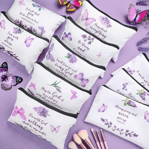 Shinylin 10 Pcs Inspirational Purple Butterfly Lavender Cosmetic Bag for Women You Are Enough Makeup Bag Positive Affirmation Toiletry Bag for Motivation Teacher Gift (Classic Color) in Kuwait
