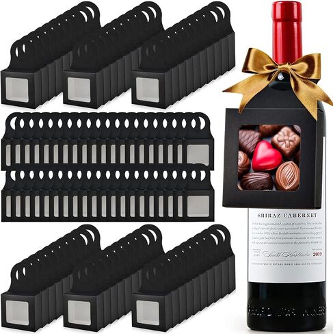 100 PCS Kraft Paper Wine Bottle Boxes with Window Window Window Hanger Flight Bottle Frant Freed Home مع شماعات عيد الميلاد in Kuwait