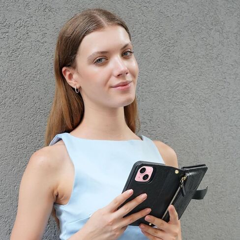 Harryshell for iPhone 15 / iPhone 14 / iPhone 13 Detachable Magnetic Case Wallet,Compatible with Magsafe Wireless Charging, [Theft-Scan Blocking] Card Slots, Cash Zipper Strap (Floral Blue Green) in Kuwait