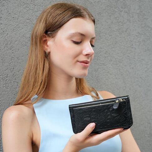 Harryshell for iPhone 15 / iPhone 14 / iPhone 13 Detachable Magnetic Case Wallet,Compatible with Magsafe Wireless Charging, [Theft-Scan Blocking] Card Slots, Cash Zipper Strap (Floral Blue Green) in Kuwait