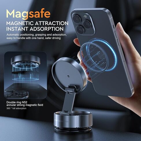 Car Phone Holder, Car Phone Mount, Dashboard Cell Phone Holder Car, Adjustable Spring Design, 360° Rotation, Non-Slip Navigation Cell Phone Car Mount for iPhone, Samsung, Smartphones, Black in Kuwait