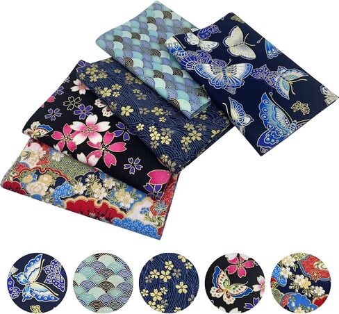Aufodara 5pcs Cotton Fabric 15.7x31.4 "الأطوار اليابانية المطبوعة الدهون المطبوعة للخياطة DIY خياطة خياطة اليدين Artcraft (الأزرق) in Kuwait
