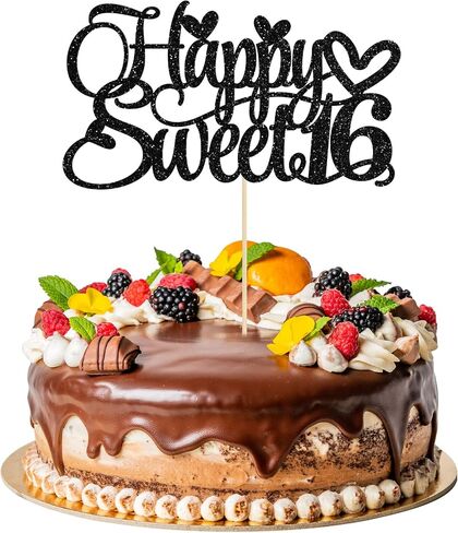 1pc سعيد Sweet Sweet 16 Cake Topper Glitter 16th كعكة عيد الميلاد اختيار الهتافات إلى 16 عامًا من عمر 16 عامًا ، in Kuwait