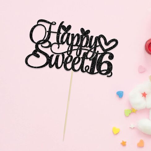 1pc سعيد Sweet Sweet 16 Cake Topper Glitter 16th كعكة عيد الميلاد اختيار الهتافات إلى 16 عامًا من عمر 16 عامًا ، in Kuwait