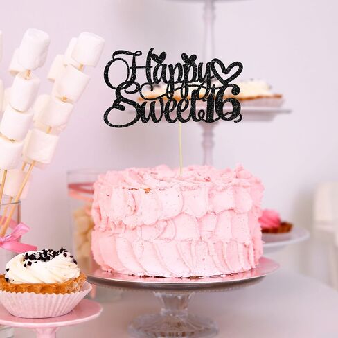 1pc سعيد Sweet Sweet 16 Cake Topper Glitter 16th كعكة عيد الميلاد اختيار الهتافات إلى 16 عامًا من عمر 16 عامًا ، in Kuwait