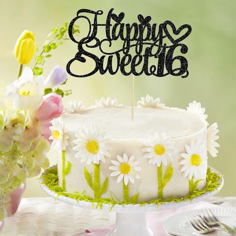 1pc سعيد Sweet Sweet 16 Cake Topper Glitter 16th كعكة عيد الميلاد اختيار الهتافات إلى 16 عامًا من عمر 16 عامًا ، in Kuwait