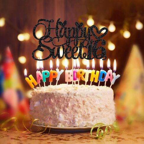 1pc سعيد Sweet Sweet 16 Cake Topper Glitter 16th كعكة عيد الميلاد اختيار الهتافات إلى 16 عامًا من عمر 16 عامًا ، in Kuwait
