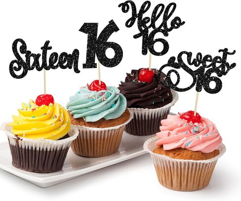 1pc سعيد Sweet Sweet 16 Cake Topper Glitter 16th كعكة عيد الميلاد اختيار الهتافات إلى 16 عامًا من عمر 16 عامًا ، in Saudi Arabia