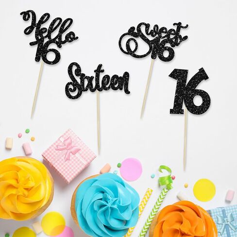 1pc سعيد Sweet Sweet 16 Cake Topper Glitter 16th كعكة عيد الميلاد اختيار الهتافات إلى 16 عامًا من عمر 16 عامًا ، in Saudi Arabia