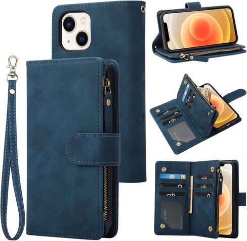 RANYOK Wallet Case Compatible with iPhone 13 Mini (5.4 inch), Premium PU Leather Zipper Flip Folio Wallet RFID Blocking with Wrist Strap Magnetic Closure Built-in Kickstand Protective Case (Pink) in Kuwait