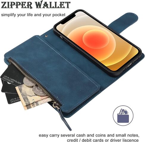 RANYOK Wallet Case Compatible with iPhone 13 Mini (5.4 inch), Premium PU Leather Zipper Flip Folio Wallet RFID Blocking with Wrist Strap Magnetic Closure Built-in Kickstand Protective Case (Pink) in Kuwait