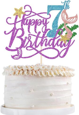 Mermaid 5 Cake Topper, Happy 5th Birthday Cake Decor,Under The Sea Theme Girl Kid First Birthday Cake Supplies/Ocean World One Mermaid Party Decoration Supplies Purple in Kuwait