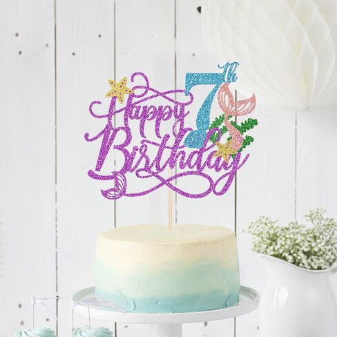 Mermaid 5 Cake Topper, Happy 5th Birthday Cake Decor,Under The Sea Theme Girl Kid First Birthday Cake Supplies/Ocean World One Mermaid Party Decoration Supplies Purple in Kuwait