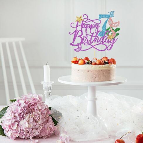 Mermaid 5 Cake Topper, Happy 5th Birthday Cake Decor,Under The Sea Theme Girl Kid First Birthday Cake Supplies/Ocean World One Mermaid Party Decoration Supplies Purple in Kuwait