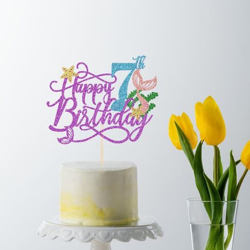 Mermaid 5 Cake Topper, Happy 5th Birthday Cake Decor,Under The Sea Theme Girl Kid First Birthday Cake Supplies/Ocean World One Mermaid Party Decoration Supplies Purple in Kuwait