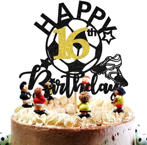 Soccer Happy 16th Birthday Cake Topper, Football Theme Party Decorations, Players Toys, 16 Years Old Ball Party Supplies for Boy Girl in Saudi Arabia