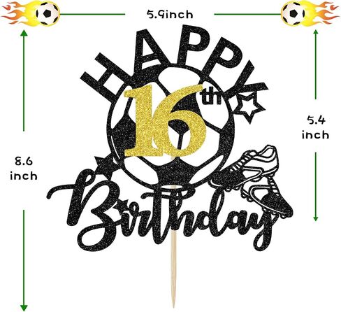 Soccer Happy 16th Birthday Cake Topper, Football Theme Party Decorations, Players Toys, 16 Years Old Ball Party Supplies for Boy Girl in Saudi Arabia