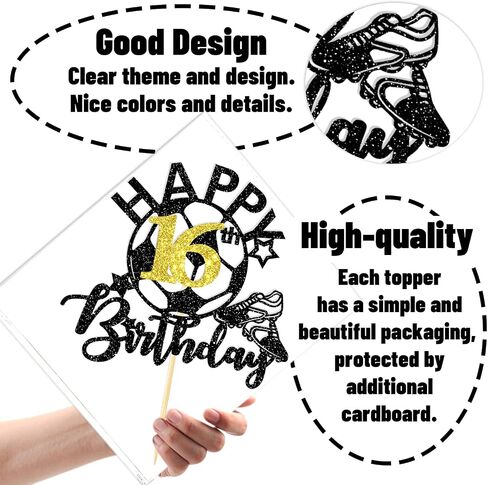 Soccer Happy 16th Birthday Cake Topper, Football Theme Party Decorations, Players Toys, 16 Years Old Ball Party Supplies for Boy Girl in Saudi Arabia