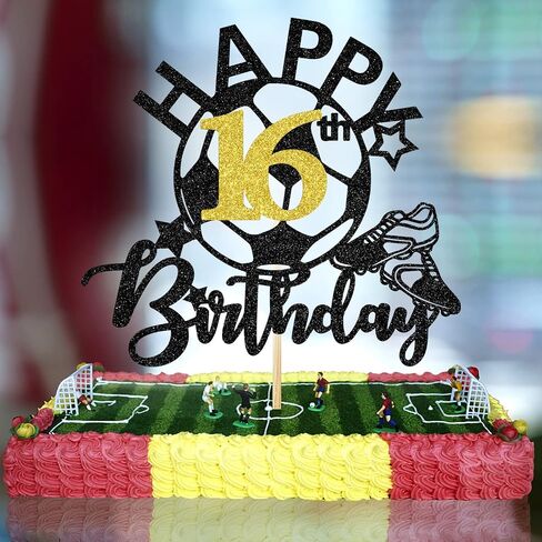 Soccer Happy 16th Birthday Cake Topper, Football Theme Party Decorations, Players Toys, 16 Years Old Ball Party Supplies for Boy Girl in Saudi Arabia