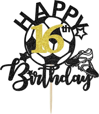 Soccer Happy 16th Birthday Cake Topper, Football Theme Party Decorations, Players Toys, 16 Years Old Ball Party Supplies for Boy Girl in Saudi Arabia