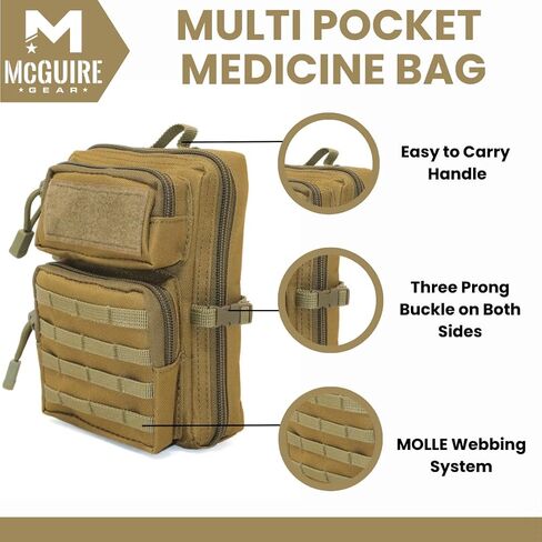 M MCGUIRE GEAR, Admin Molle Pouches, Small Multi Pocket Medicine Bag, Travel First Aid Kit, IFAK Med Kit, and Emergency Survival Kit, Backpacking and Hiking Essentials in Kuwait