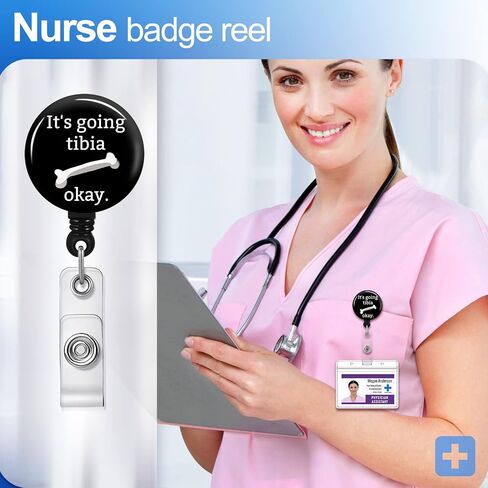 Plifal Ortho Badge Reel Holder Retractable with ID Clip for Nurse Name Tag Card Funny Nursing Doctor Medical Work Office Alligator Clip(It’s Going Tibia Okay) in Saudi Arabia