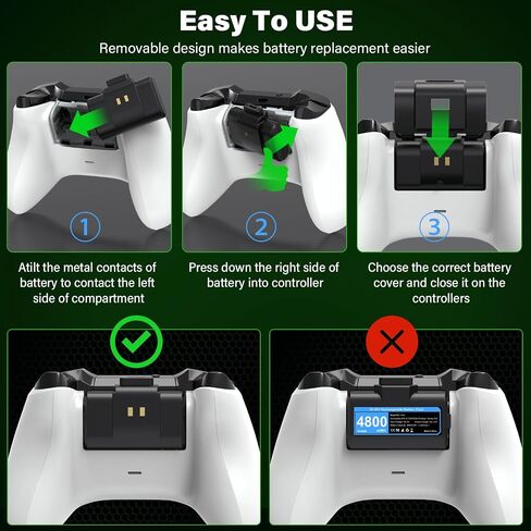 Rechargeable Controller Battery Pack for Xbox,2x4800mWh(2000mAh) Batteries Pack with USB-C Charging Cable for Xbox Series S|X/X-box One S/X/ Elite Remote Play and Charge Kit with 4 Cover(2 Pack) in Kuwait