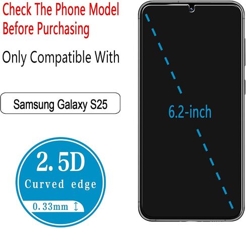 (2 Pack) Designed for Samsung Galaxy S25+ / S25 Plus 6.7 Inch Tempered Glass Screen Protector, Support Fingerprint Unlock, Anti Scratch, Bubble Free in Kuwait