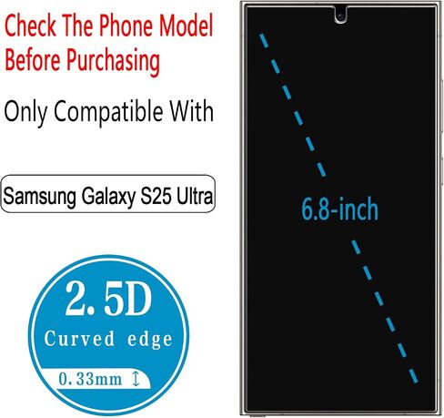 (2 Pack) Designed for Samsung Galaxy S25+ / S25 Plus 6.7 Inch Tempered Glass Screen Protector, Support Fingerprint Unlock, Anti Scratch, Bubble Free in Kuwait