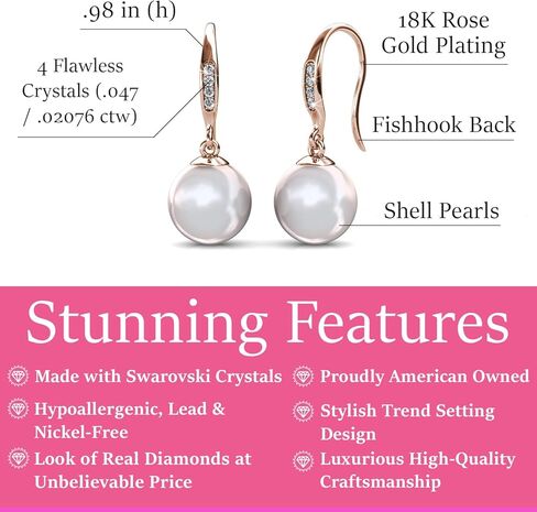 Cate & Chloe Betty 18K White Gold Plated Freshwater Pearl Earrings with Crystals, Beautiful Classic Pearl Drop Dangle Earrings, Women's Special Occasion Jewelry in Kuwait