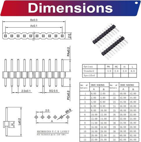 رأس دبوس 2.0 مم ، أنثى مستقيم دالك صف دبوس 180 درجة موصل ، 2x2 2x3 2x4 2x5 2x6 2x7 2x8 2x9 2x10 2x12 رأس دبوس للوحة ثنائي الفينيل متعدد الكلور (Ki-2.0-STR-FEMALE) in Kuwait