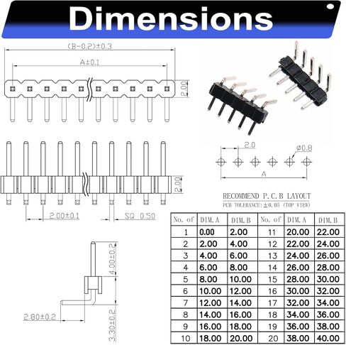 2.0mm Pin Header,Female Straight Dual Row Header Pin 180 Degree Connector,2x2 2x3 2x4 2x5 2x6 2x7 2x8 2x9 2x10 2x12 Pin Header for PCB Board (KI-2.0-Dual-Str-Female) in Saudi Arabia