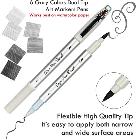 HNIHUY Dual Brush Pen Art Markers, 6 Gray Colors Set, Fine Tips Markers and Brush Tips Perfect for Blendable, Coloring, Sketching, Painting, Calligraphy, Illustration for Artists in Saudi Arabia