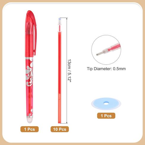 PATIKIL Erasable Gel Pens with 10 Refills & 1 Erasers, 0.5mm Heat Erasable Pens for Fabric Red Ink Fabric Marking Pen for Sewing Quilting Planner Writing in Saudi Arabia