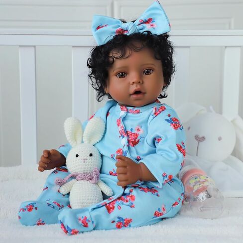 SCOM Lifelike Reborn Black Girl - 20 Inch African American Newborn Baby Girl, Real Life Baby Dolls with Weighted Soft Cloth Body for Kids Age 3 + in Kuwait