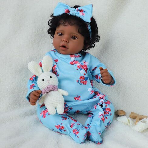 SCOM Lifelike Reborn Black Girl - 20 Inch African American Newborn Baby Girl, Real Life Baby Dolls with Weighted Soft Cloth Body for Kids Age 3 + in Kuwait
