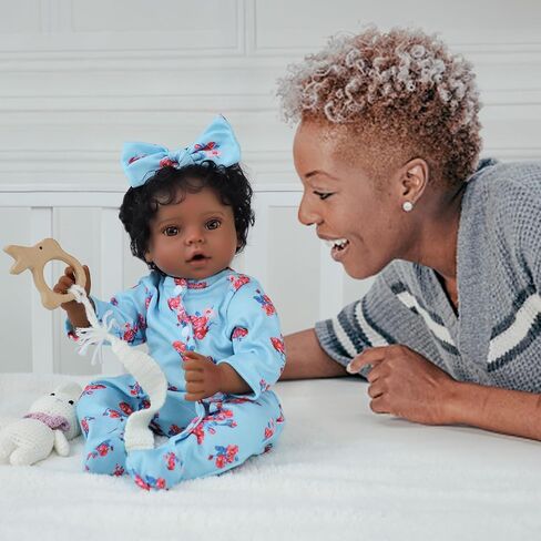 SCOM Lifelike Reborn Black Girl - 20 Inch African American Newborn Baby Girl, Real Life Baby Dolls with Weighted Soft Cloth Body for Kids Age 3 + in Kuwait