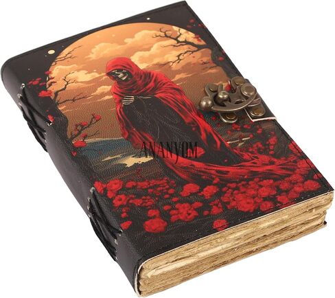 Handmade Leather Journal, Modern Fantasy Playing Notebook Spiral Gothic Notebook Skull lover Antique Vintage Leather Journals With 200 Blank Deckle Paper, Unruled, Brass Clasp Lock Journal, Men & in Kuwait