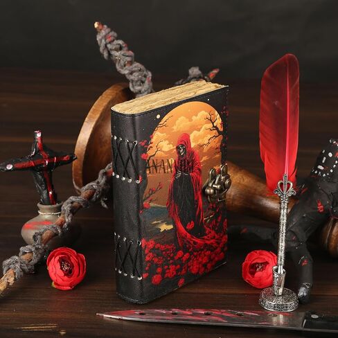 Handmade Leather Journal, Modern Fantasy Playing Notebook Spiral Gothic Notebook Skull lover Antique Vintage Leather Journals With 200 Blank Deckle Paper, Unruled, Brass Clasp Lock Journal, Men & in Kuwait