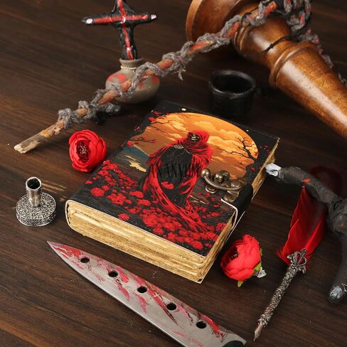 Handmade Leather Journal, Modern Fantasy Playing Notebook Spiral Gothic Notebook Skull lover Antique Vintage Leather Journals With 200 Blank Deckle Paper, Unruled, Brass Clasp Lock Journal, Men & in Kuwait