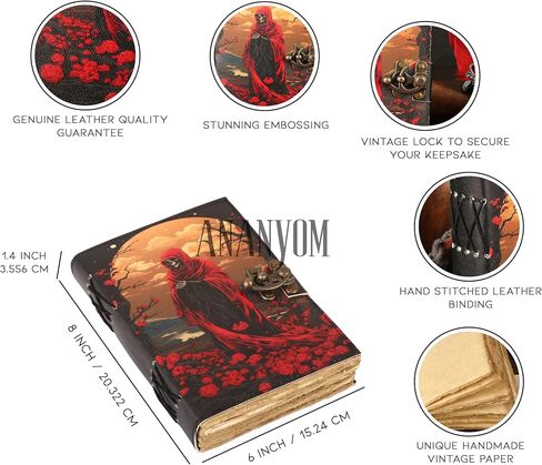 Handmade Leather Journal, Modern Fantasy Playing Notebook Spiral Gothic Notebook Skull lover Antique Vintage Leather Journals With 200 Blank Deckle Paper, Unruled, Brass Clasp Lock Journal, Men & in Kuwait