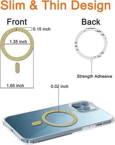 COJOC for MagSafe Ring Stickers, Glitter Universal Magnetic Metal Ring Compatible with Magsafe Accessories & Wireless Charging for iPhone 16/15/14/13 Pro Max Mini, Galaxy Series and Phone Case,Silver in Kuwait