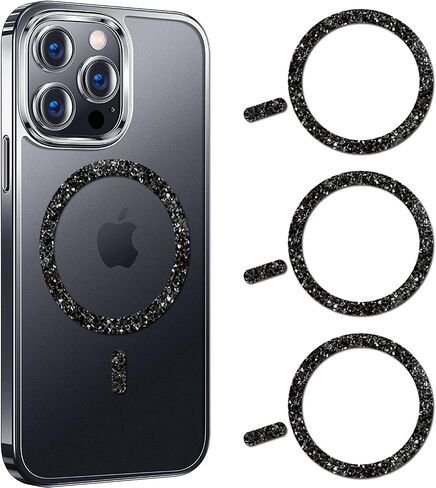 COJOC for MagSafe Ring Stickers, Glitter Universal Magnetic Metal Ring Compatible with Magsafe Accessories & Wireless Charging for iPhone 16/15/14/13 Pro Max Mini, Galaxy Series and Phone Case,Silver in Kuwait