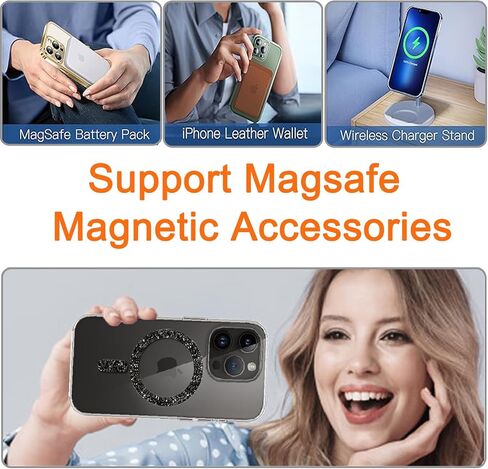 COJOC for MagSafe Ring Stickers, Glitter Universal Magnetic Metal Ring Compatible with Magsafe Accessories & Wireless Charging for iPhone 16/15/14/13 Pro Max Mini, Galaxy Series and Phone Case,Silver in Kuwait